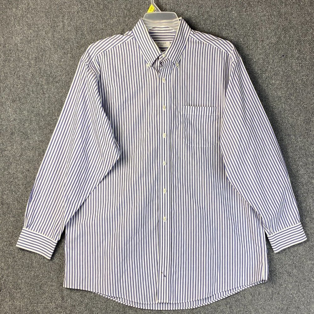 Brooks 346 Long Sleeve Button Down Shirt 17-34 Men's Striped 100% Cotton